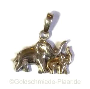Elefant als Kettenanhänger aus Silber und Gold