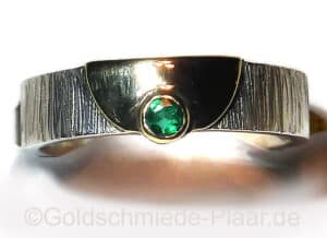 Silber-Ring mit Smaragd und Gold 585