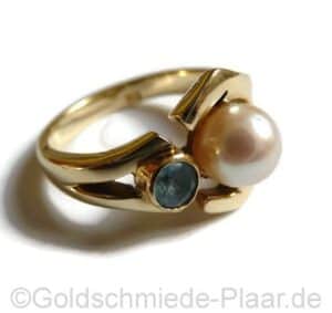 Gold-Ring mit Perle und Aquamarin