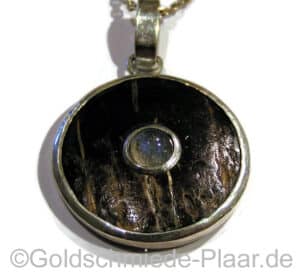 Kettenanhänger Silber mit Kokosnuss und Spektrolith