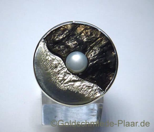 Kokosnuss-Ring mit Zuchtperle aus Silber